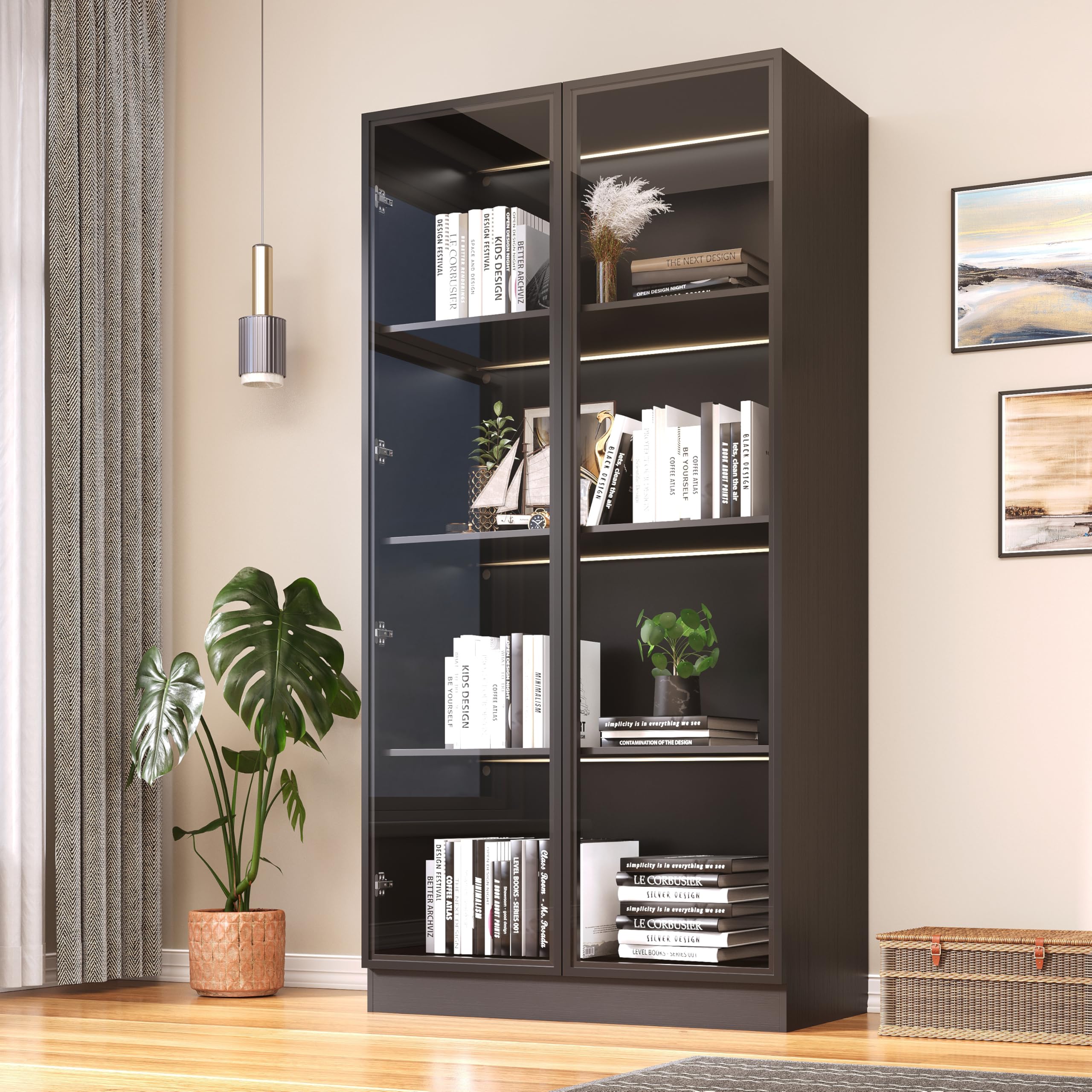 Glass Door Display Cabinet with LED Lights