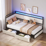 Twin L-Shaped Daybed with LED, Charging Station & Storage Drawers