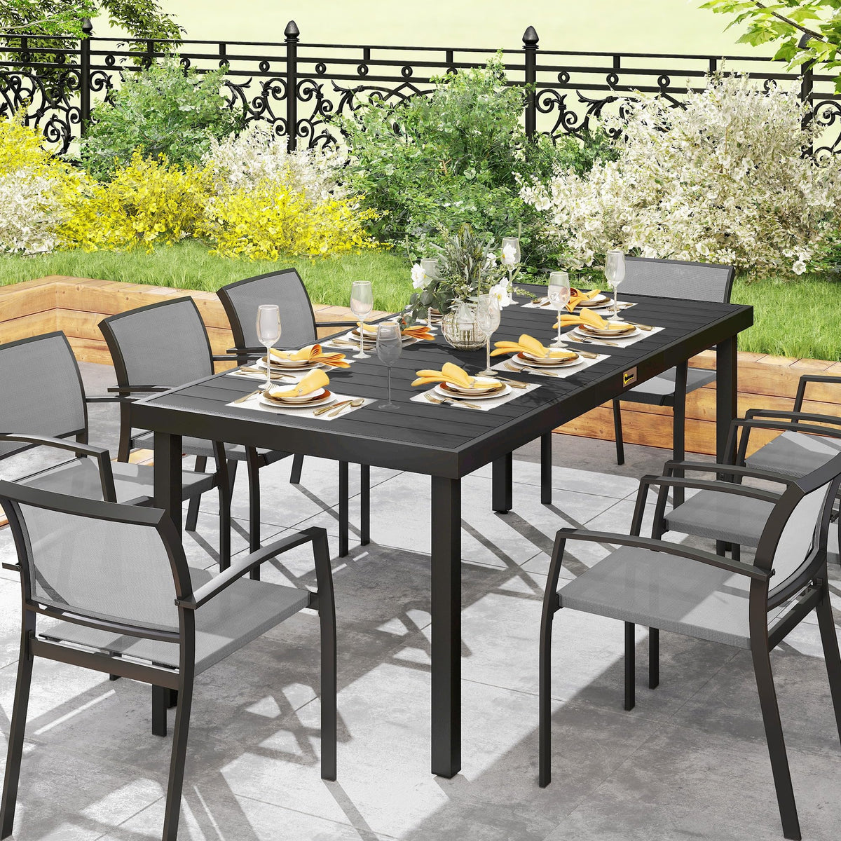 Outsunny 75" x 35" Outdoor Dining Table for 8 People Rectangular Black
