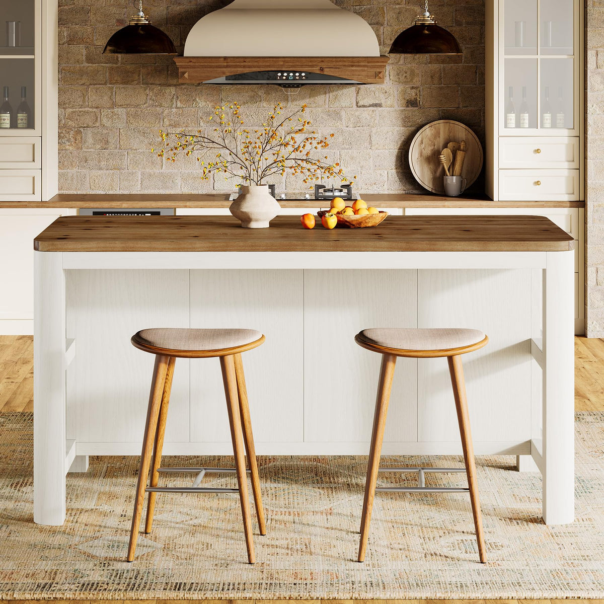 Solid Wood Kitchen Island with Shelves