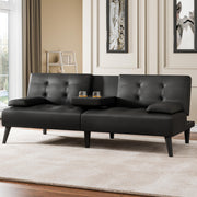 Meilocar 64" Futon Sofa Bed, Small Couch with Armrests Cup Holders, Black