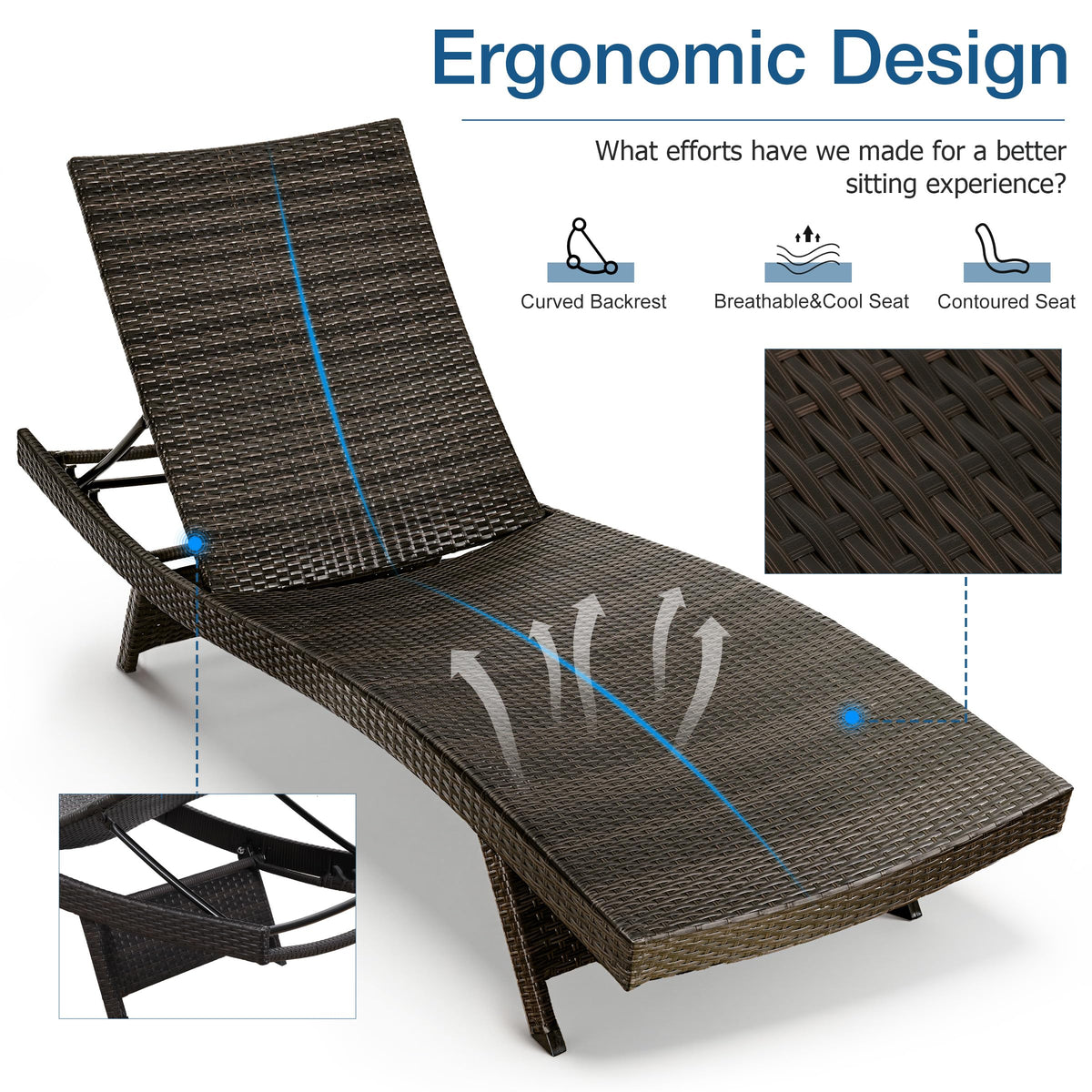 Brightgrove Outdoor Chaise Lounge Chair Set of 1, No Assembly, Brown