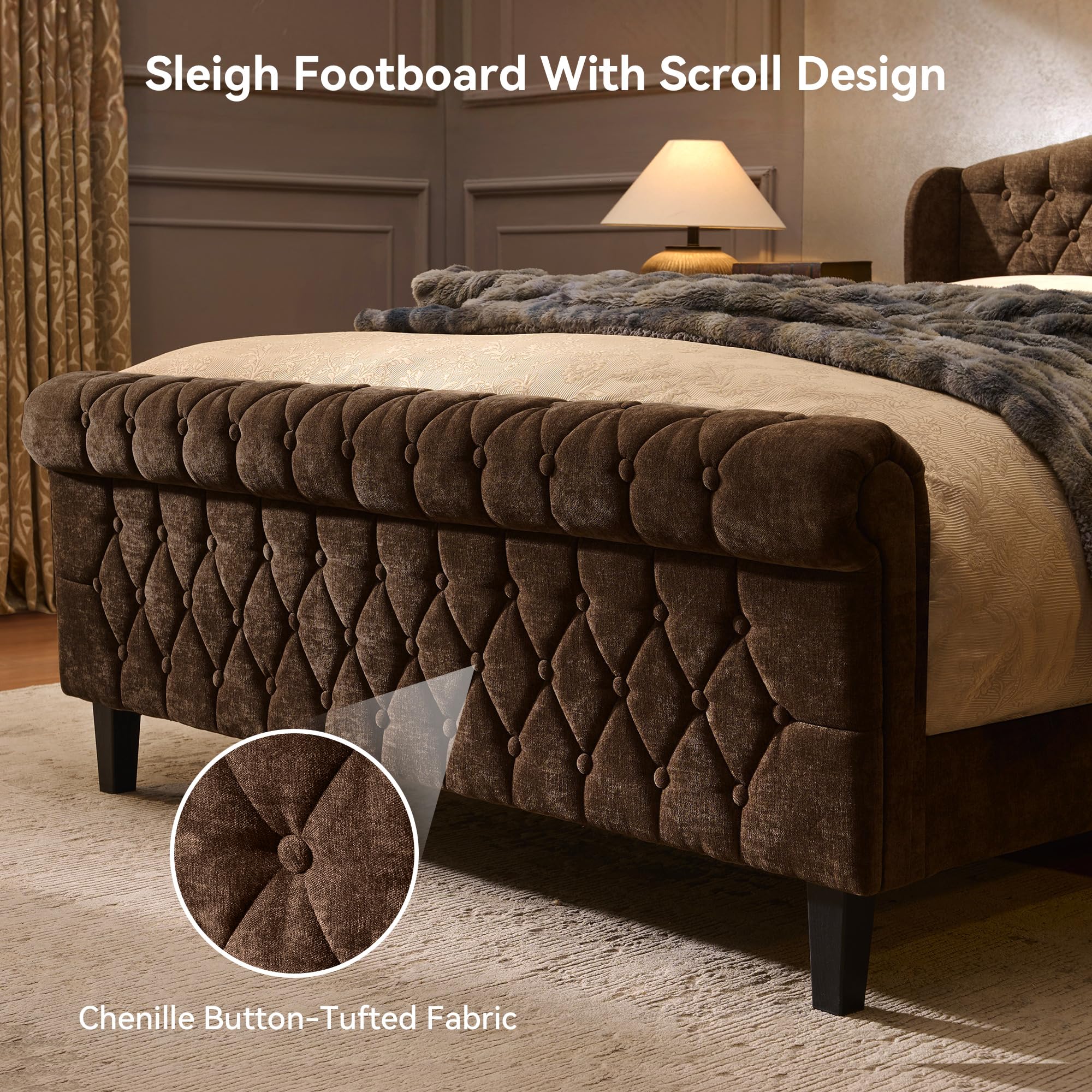 Sleigh Queen Bed Frame with Wingback Headboard