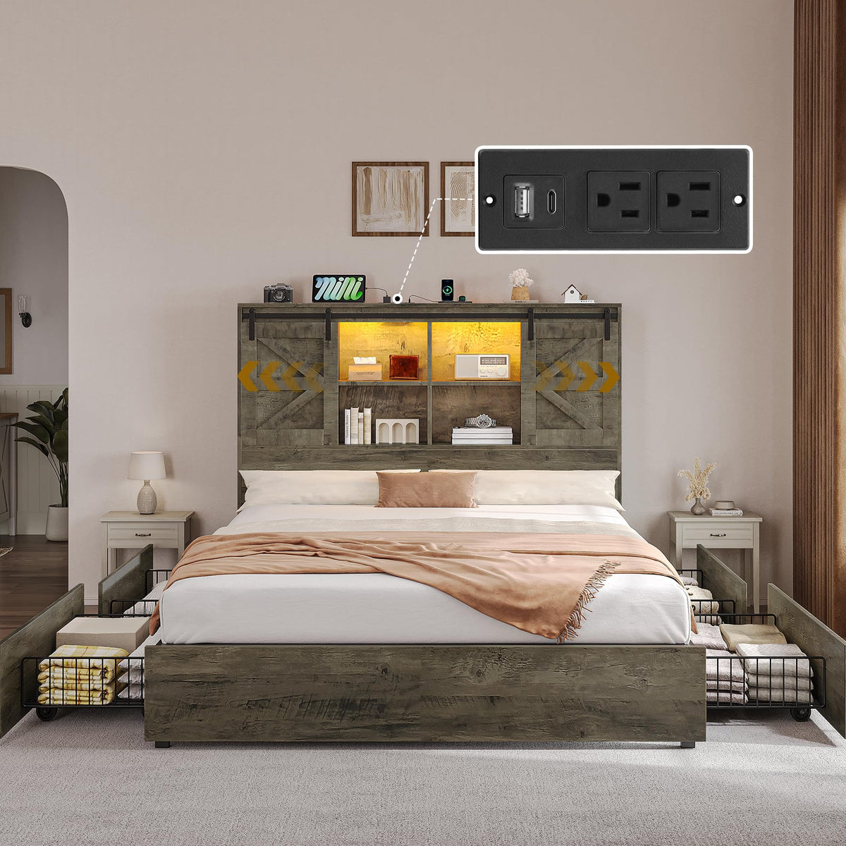 Queen Farmhouse Storage Bed