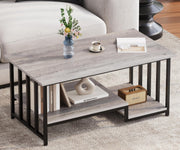 Masigle Coffee Table, 2-Tier Modern Coffee Table with Storage, 39.4" Rustic Wooden Rectangle Center Table, Easy to Assemble, for Living Room, Wash Gray