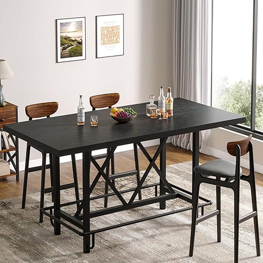 63-Inch Counter Height Bar Table with Metal Footrest
