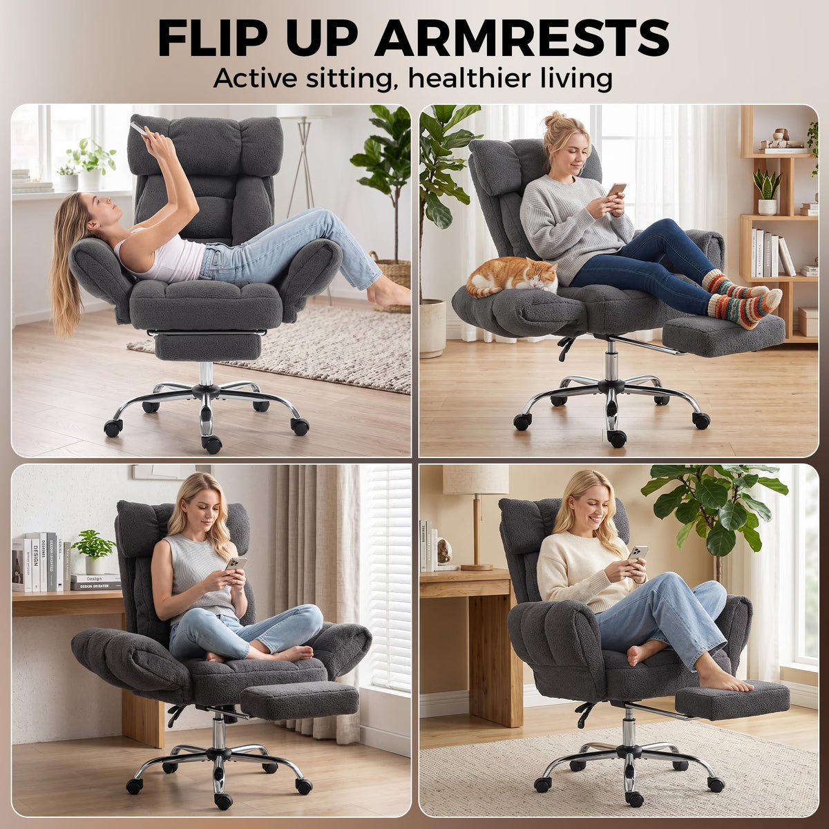 HOMCOM Criss Cross Office Chair with Flip-Up Armrests, Wide Seat, Dark Gray