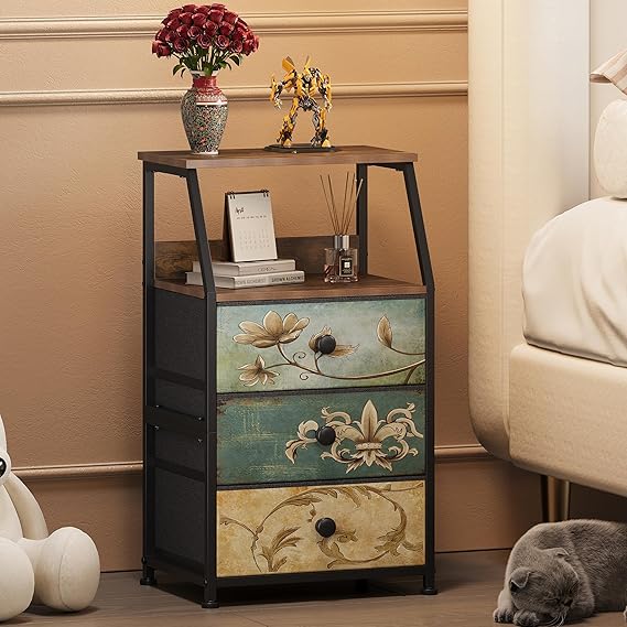 Fabric Dresser with Drawers & 2-Tier Shelf
