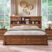 Queen Size Bed Frame with Tall Headboard & Storage