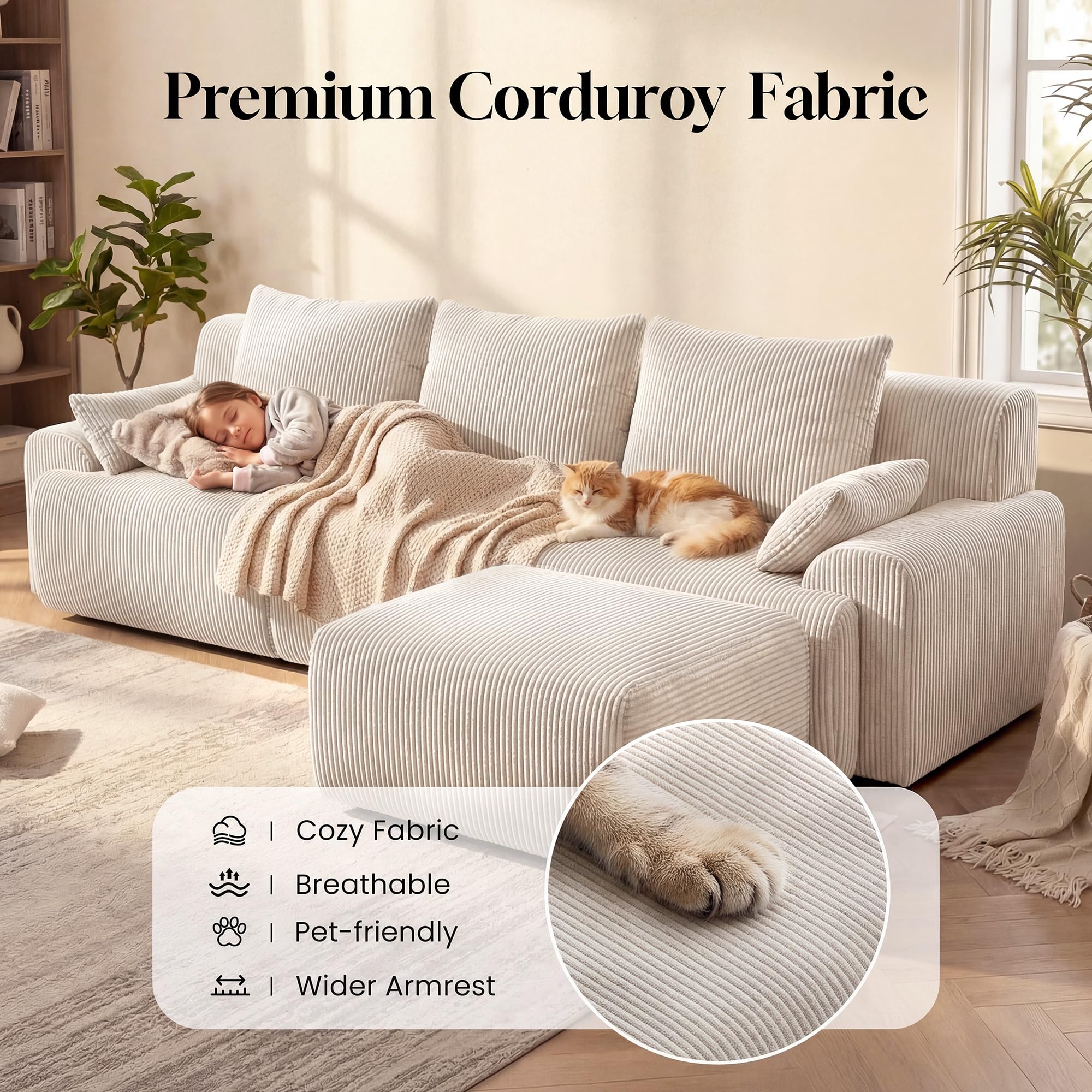 118" Modular Cloud Sectional Sofa with Ottoman