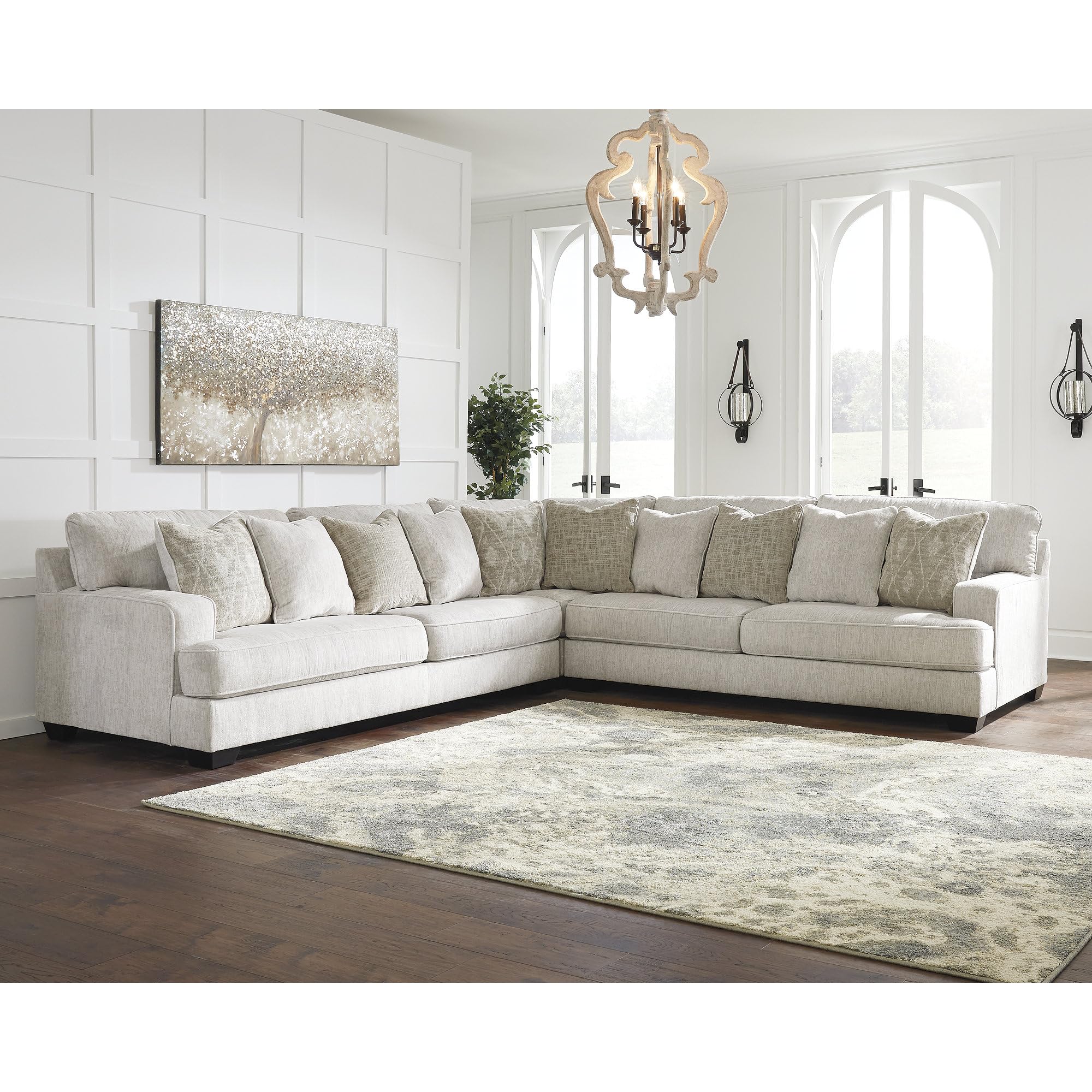 Beige Microfiber L-Shaped Sectional Sofa with Reversible Cushions