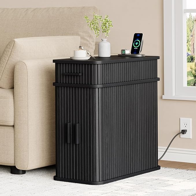 Fluted End Table with Charging Station