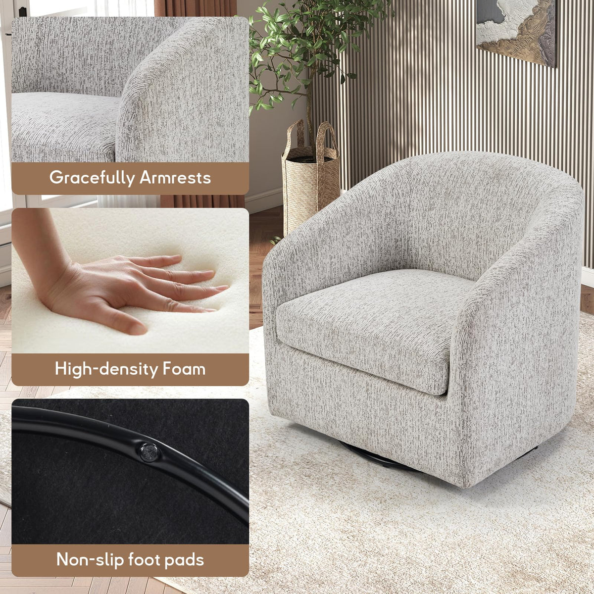 Chenille Swivel Barrel Chair