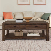 Grain Wood Furniture Montauk Coffee Table, Solid Wood with a Rustic Walnut Finish