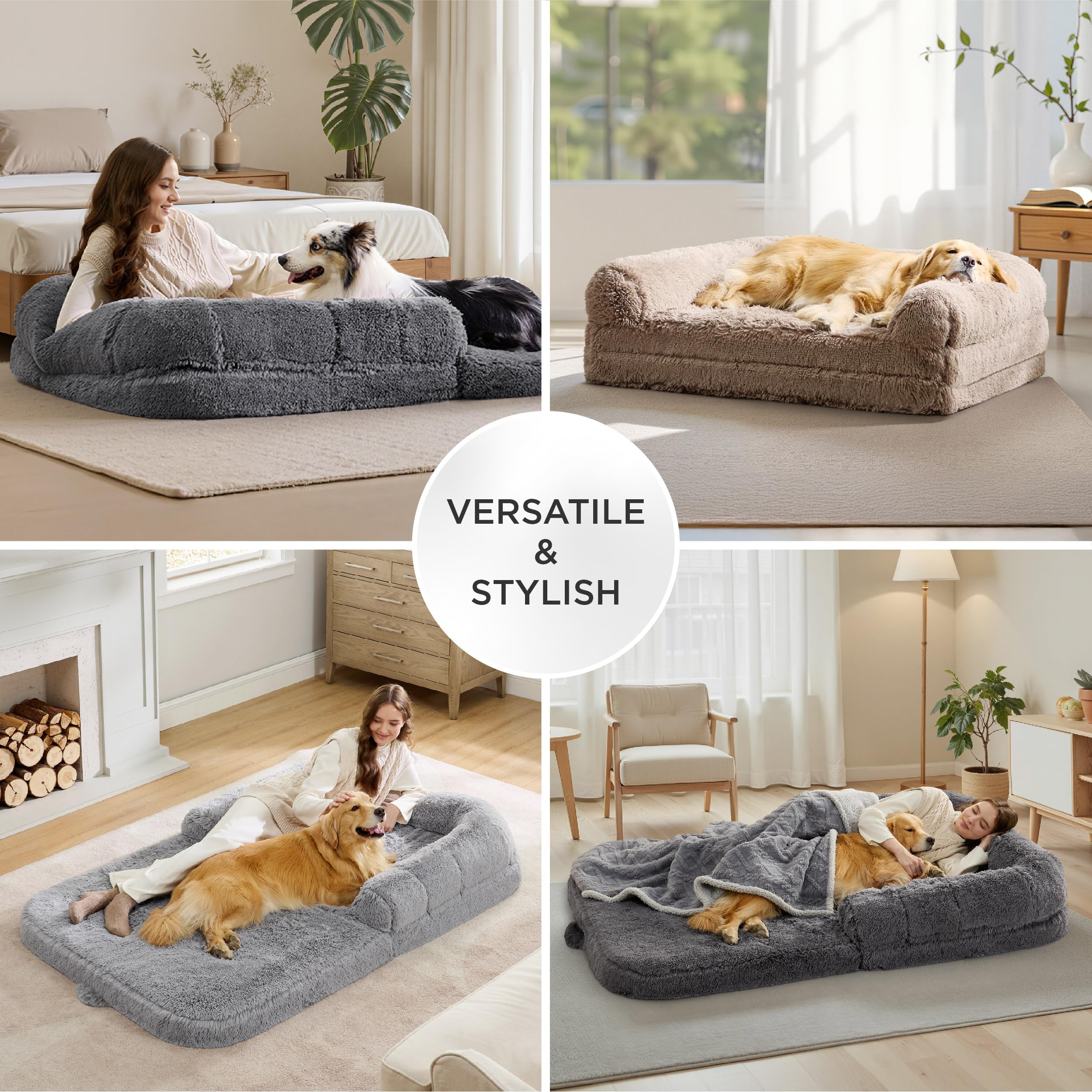 Foldable Human Dog Bed – Egg Foam, Bolster, Waterproof, Washable