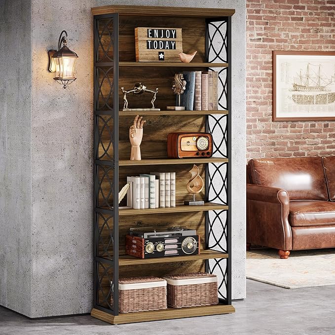 6-Tier Industrial Bookcase with Open Shelves