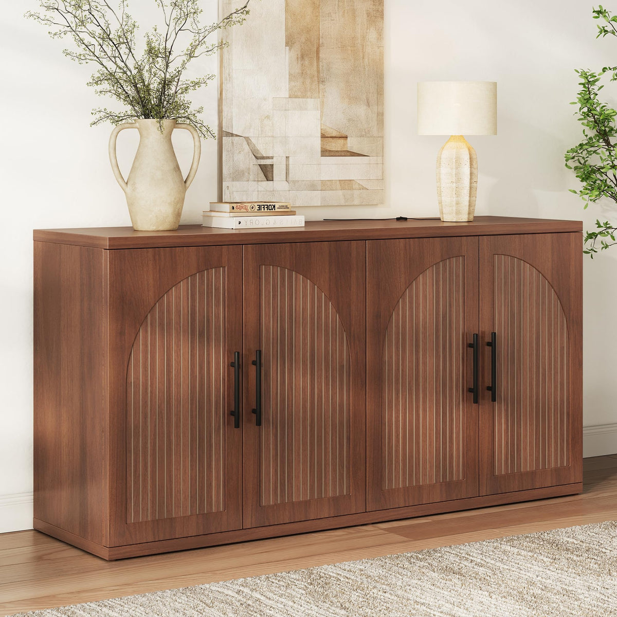 Fluted Walnut Buffet Cabinet