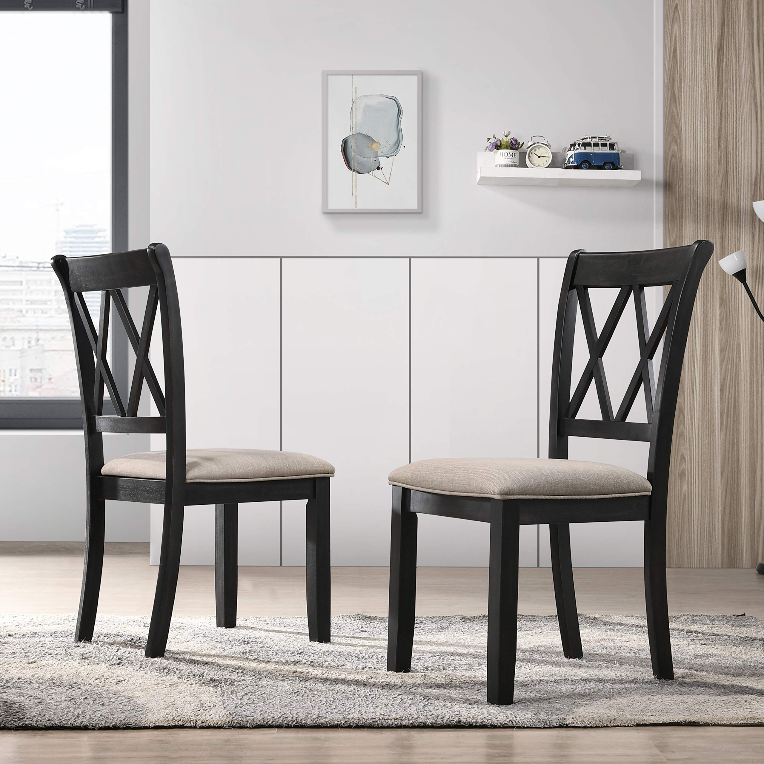 Upholstered Cross-Back Dining Chairs, Set of 2
