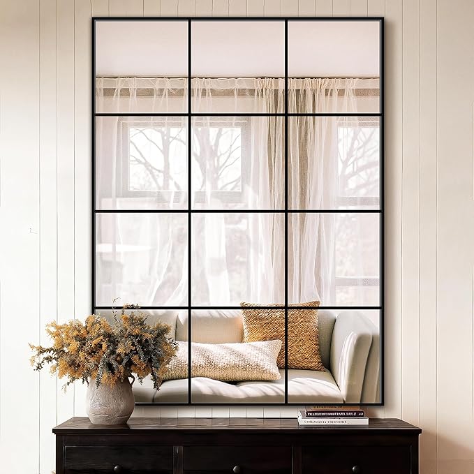 Black Grid Window Pane Wall Mirror