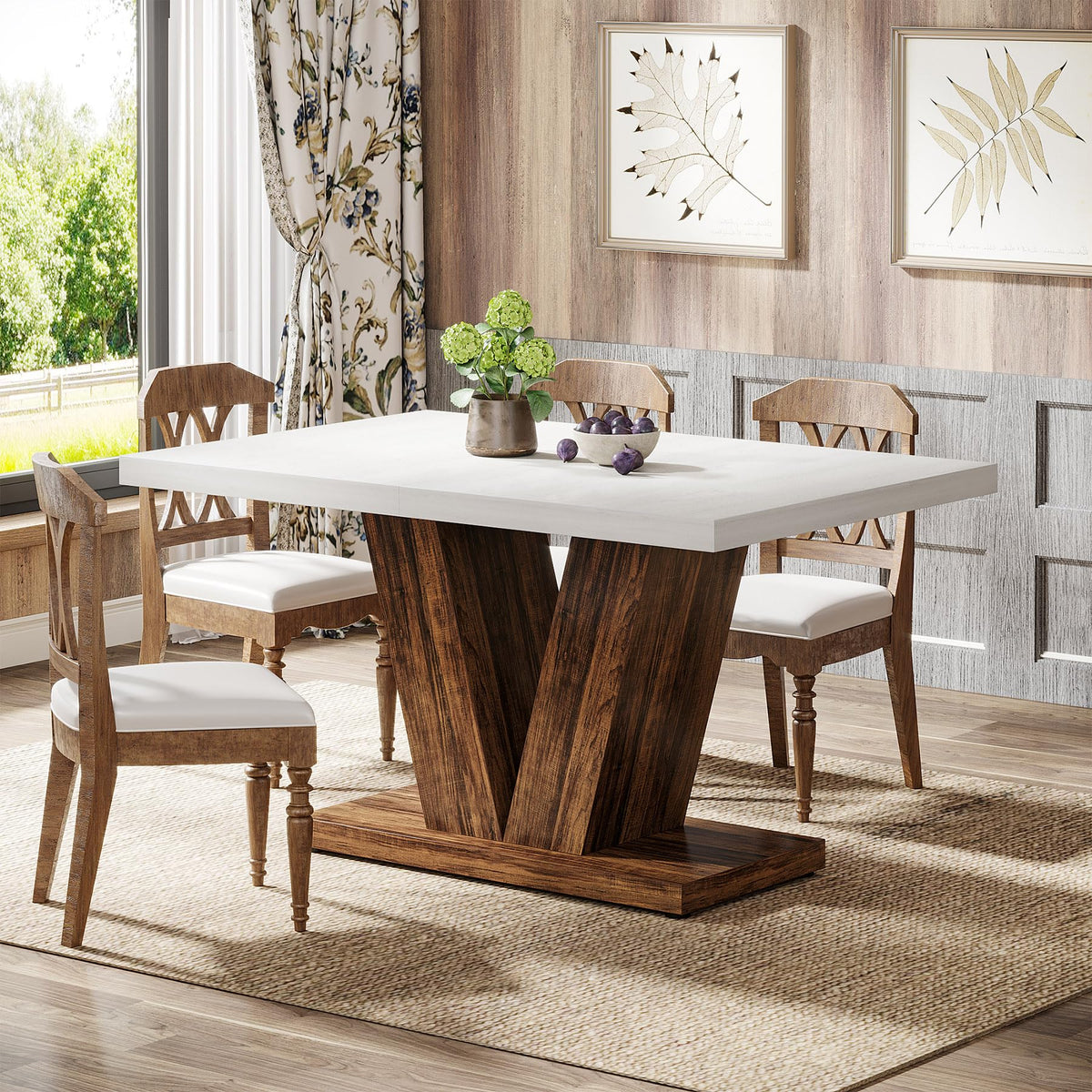 White & Brown Pedestal Dining Table