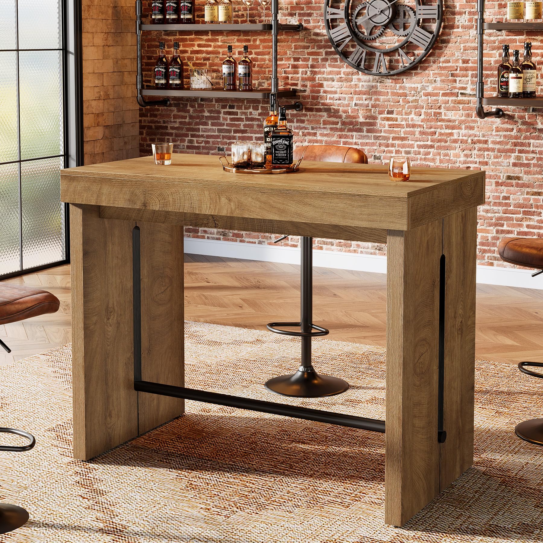 Tribesigns Bar Table, 41.3" Counter Height Pub Table with Metal Footrest, Rectangular High Top Table for Home Kitchen, Dining Room, Bistro, Narrow Space, Rustic Brown