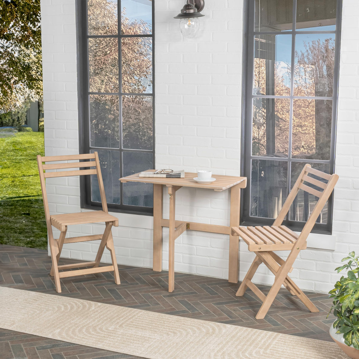 JONATHAN Y Nerja 3-Piece Acacia Wood Folding Bistro Set, Light Teak
