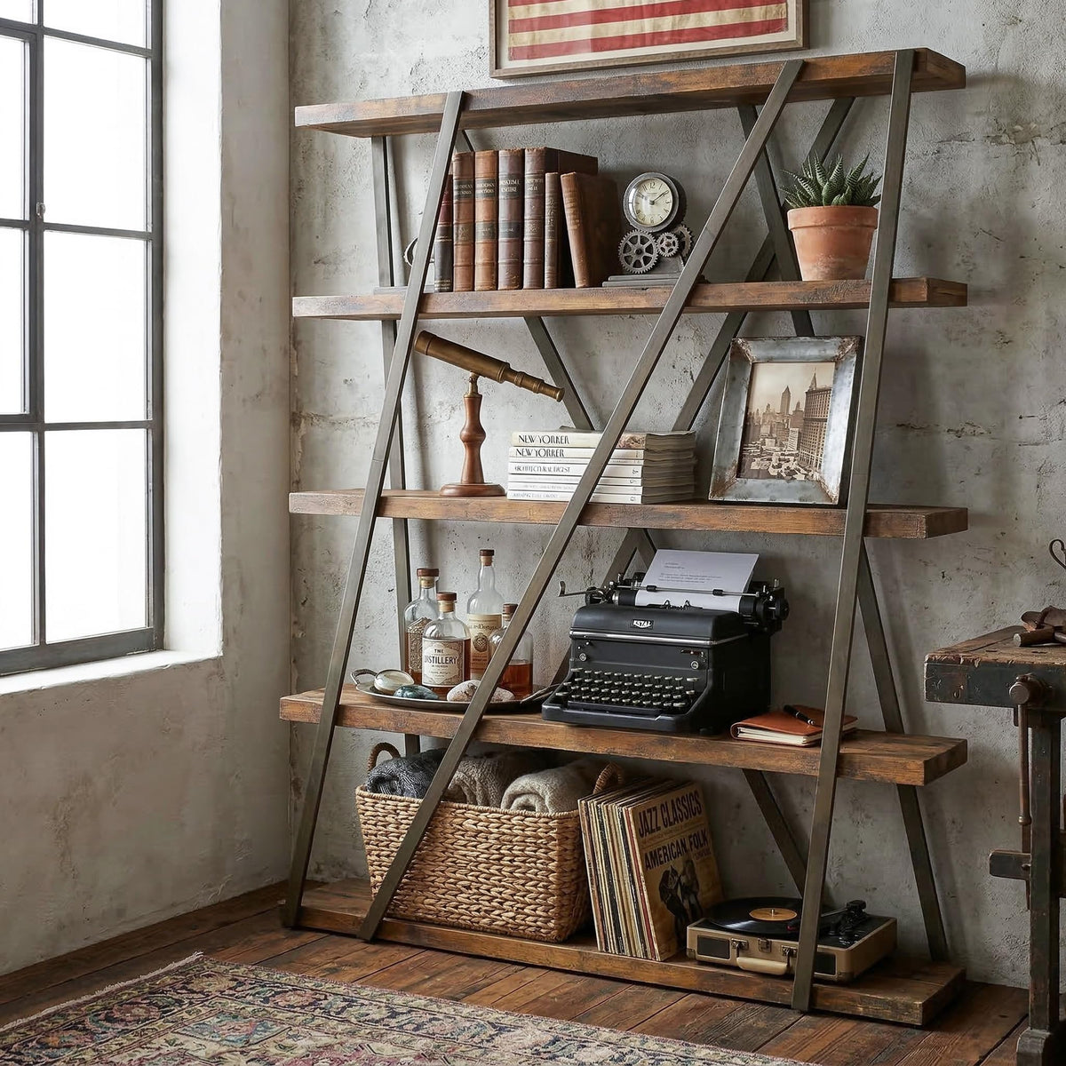 5-Tier Rustic Brown Bookshelf