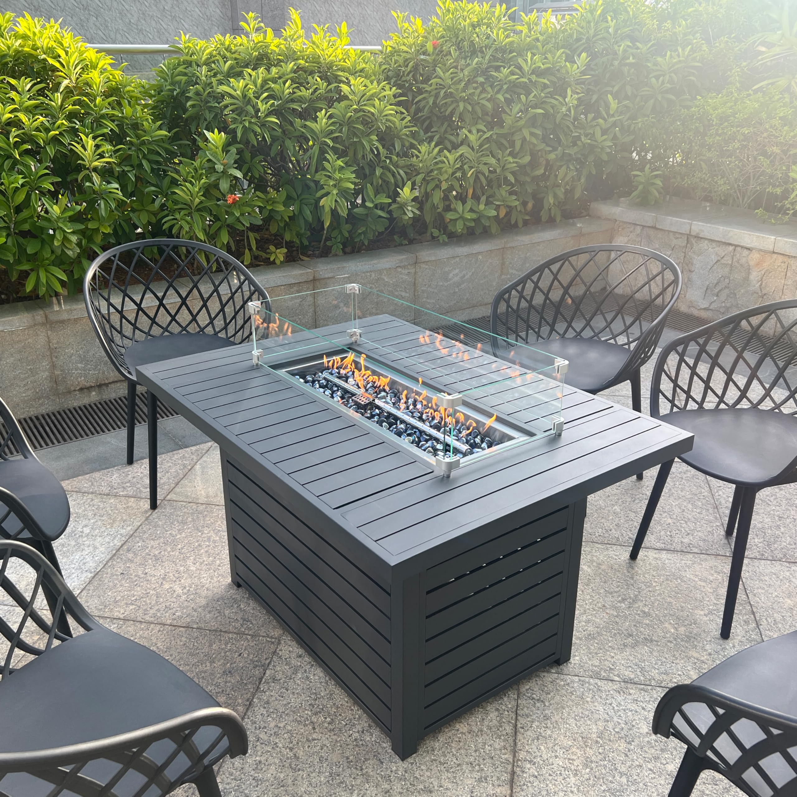 43.3" Propane Fire Pit Table with Lid & Wind Guard