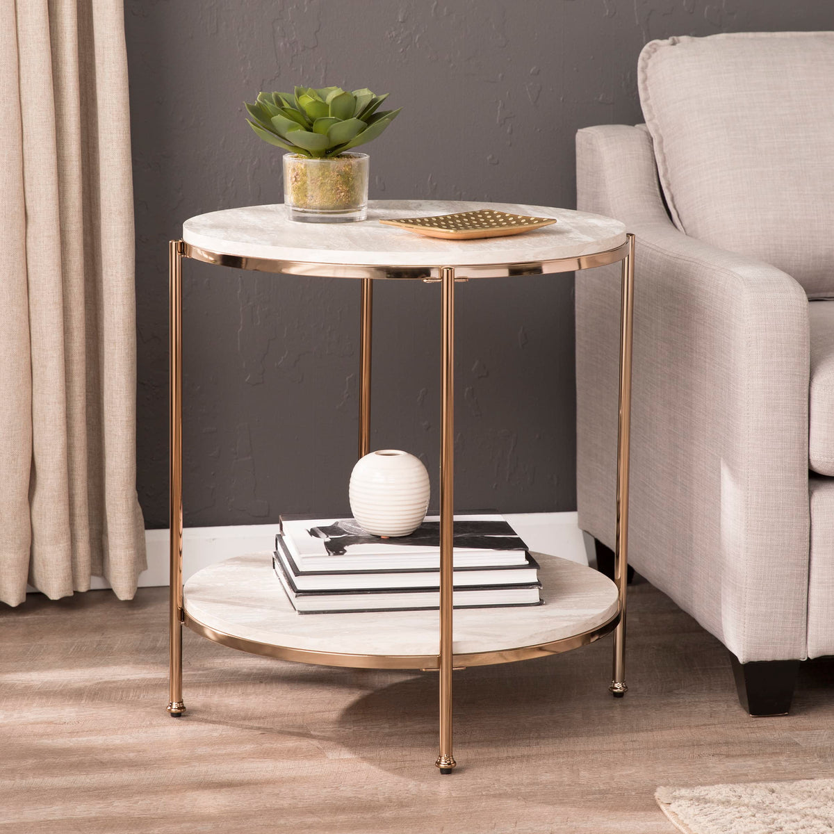 Round Faux Stone End Table