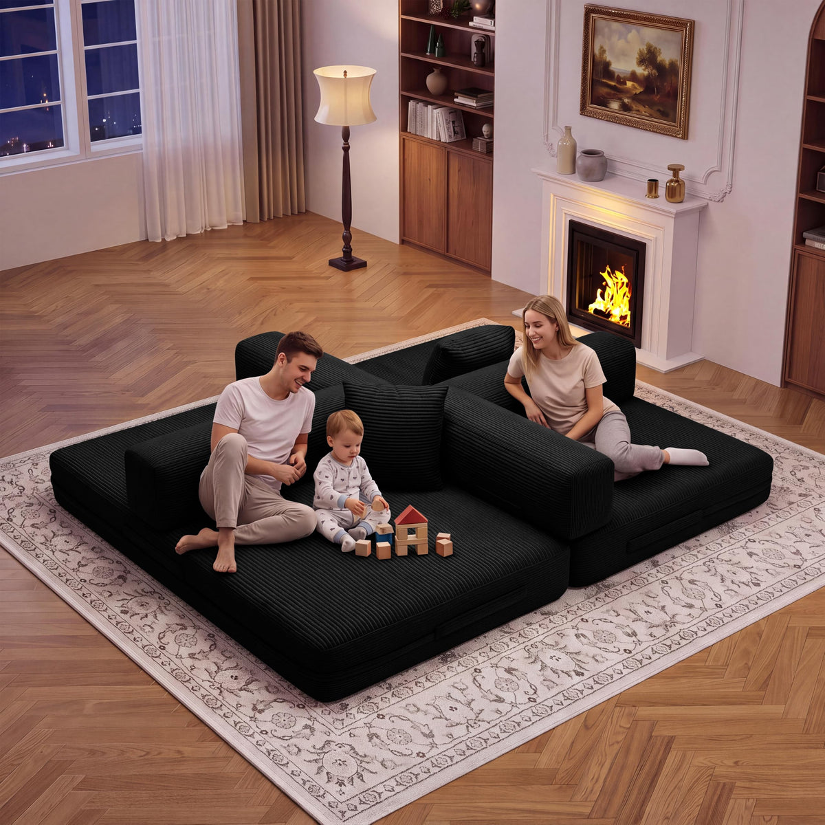 BSHOMGI Convertible Futon Sofa Bed, Boneless Couch for Living Room,Modular Futon Couch with Fixed-Shape Frame Corduroy Loveseat Sleeper Sofas with Pull-Out Couches for Small Space Apartment