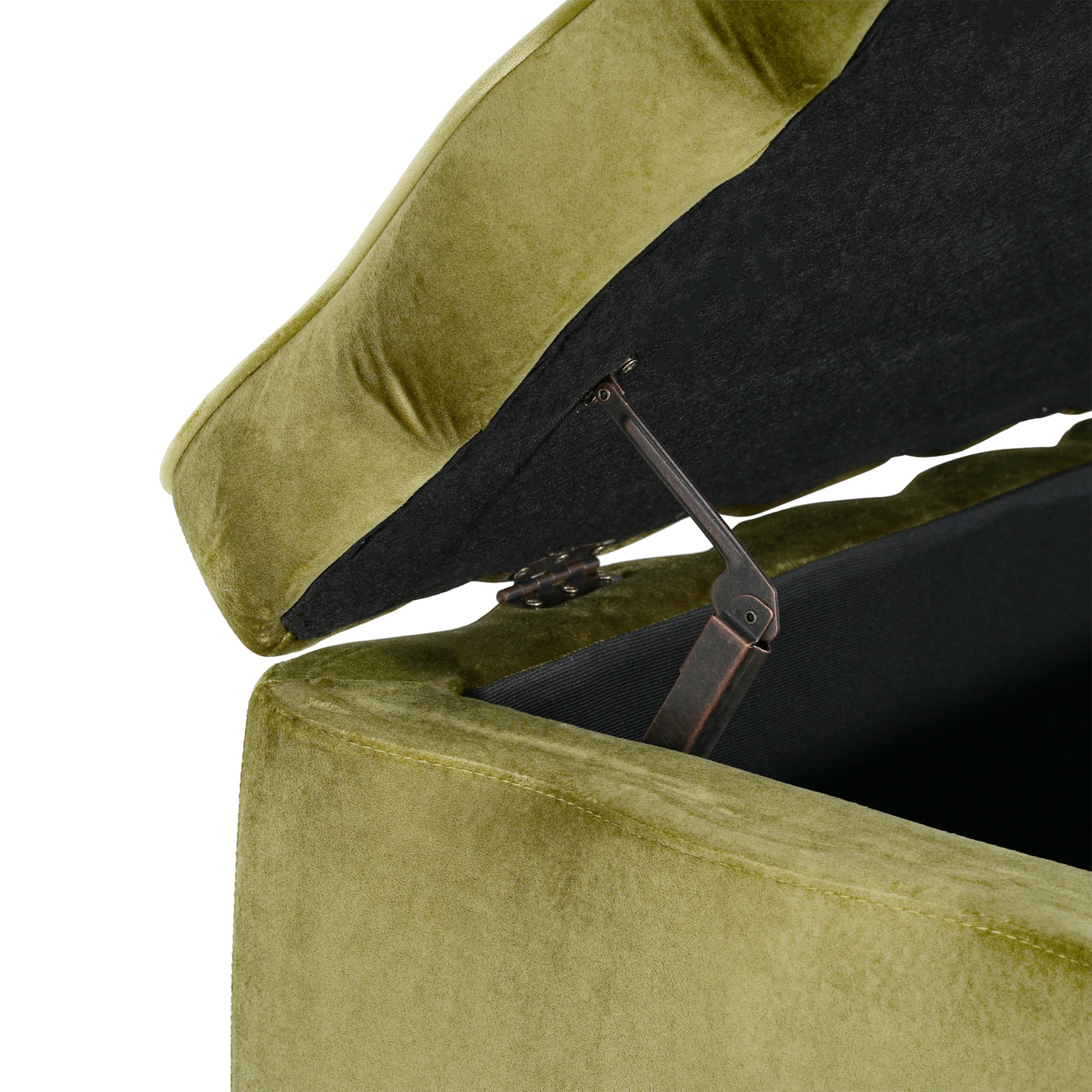 Christopher Knight Home Pean Living Room Ottoman with Storage, Velvet Upholstered Storage Ottoman Bench, Sofa Foot Stool with Wood Frame, Bedroom End of Bed Bench, Chic Scalloped Design, Olive Green