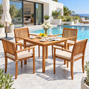 Greesum 5 Pieces Acacia Wood Patio Dining Set, Outdoor Table & Chairs