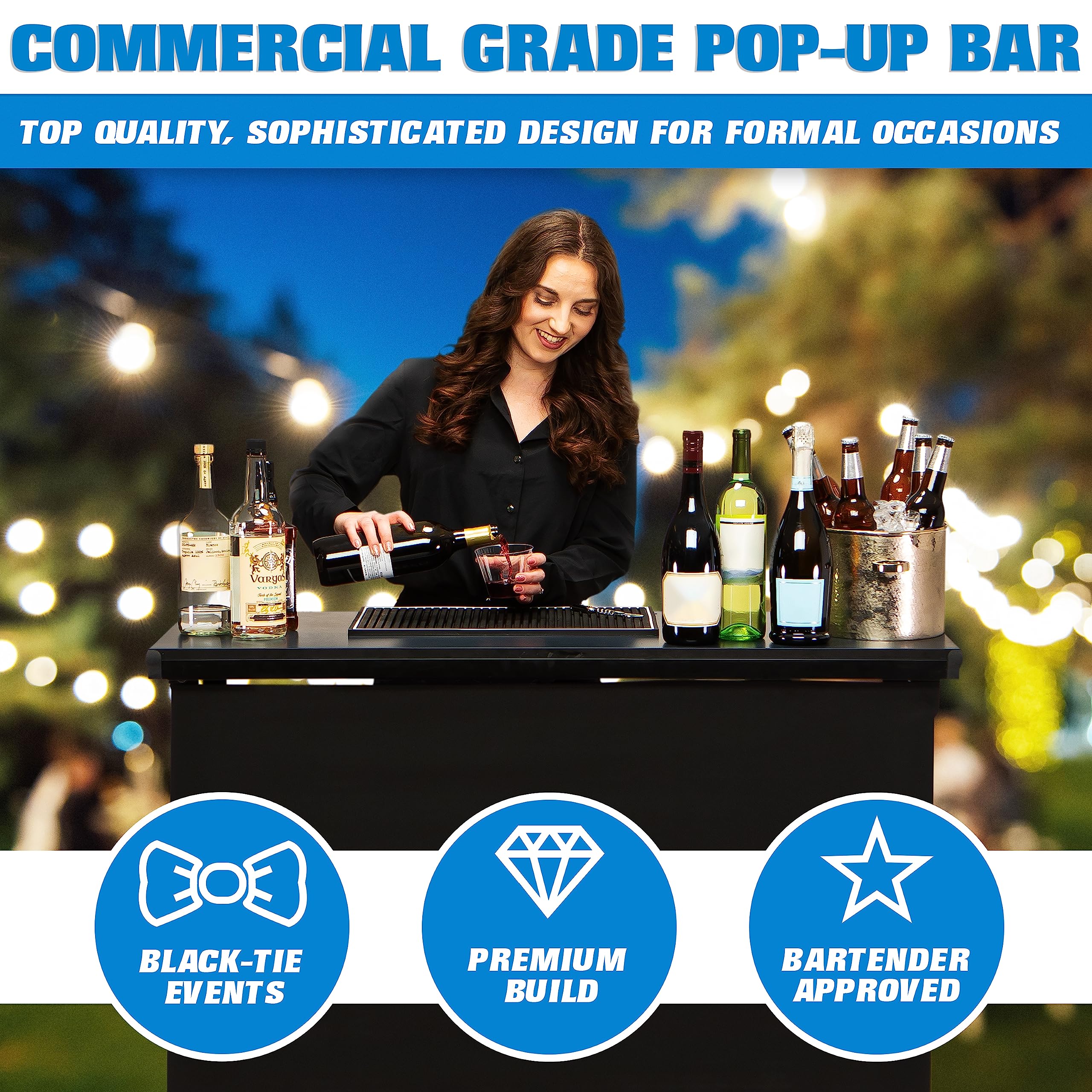 Portable Pop-Up Bar Table with Skirt & Carry Case