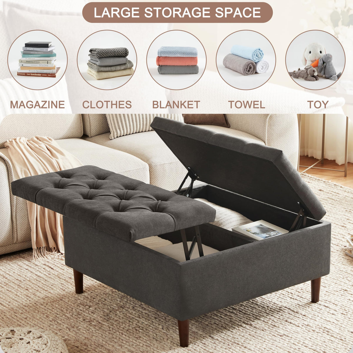 Square Lift-Top Storage Ottoman