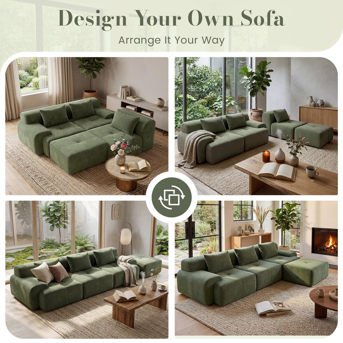 GRUSIGN 108'' Modular Boneless Sofa,Sectional Couch for Living Room
