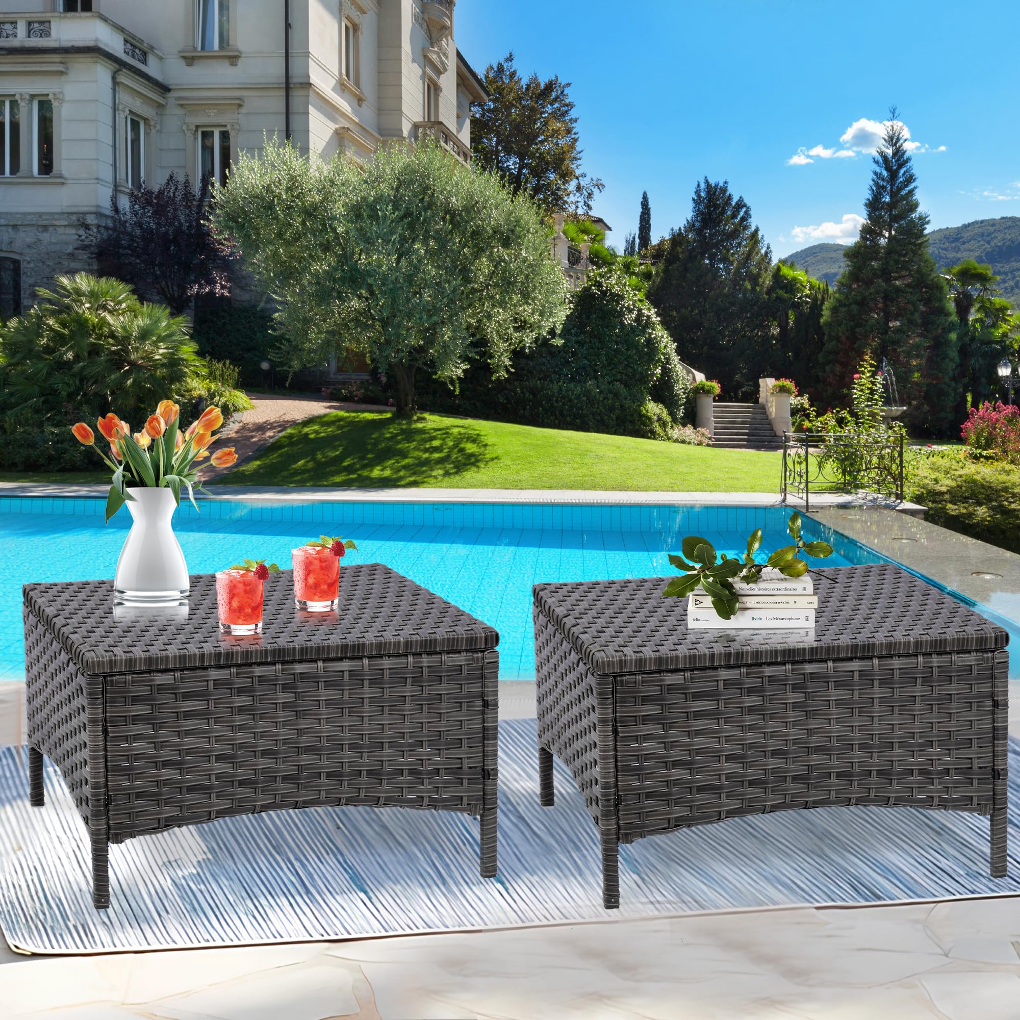 Outdoor Wicker Ottoman Set of 2