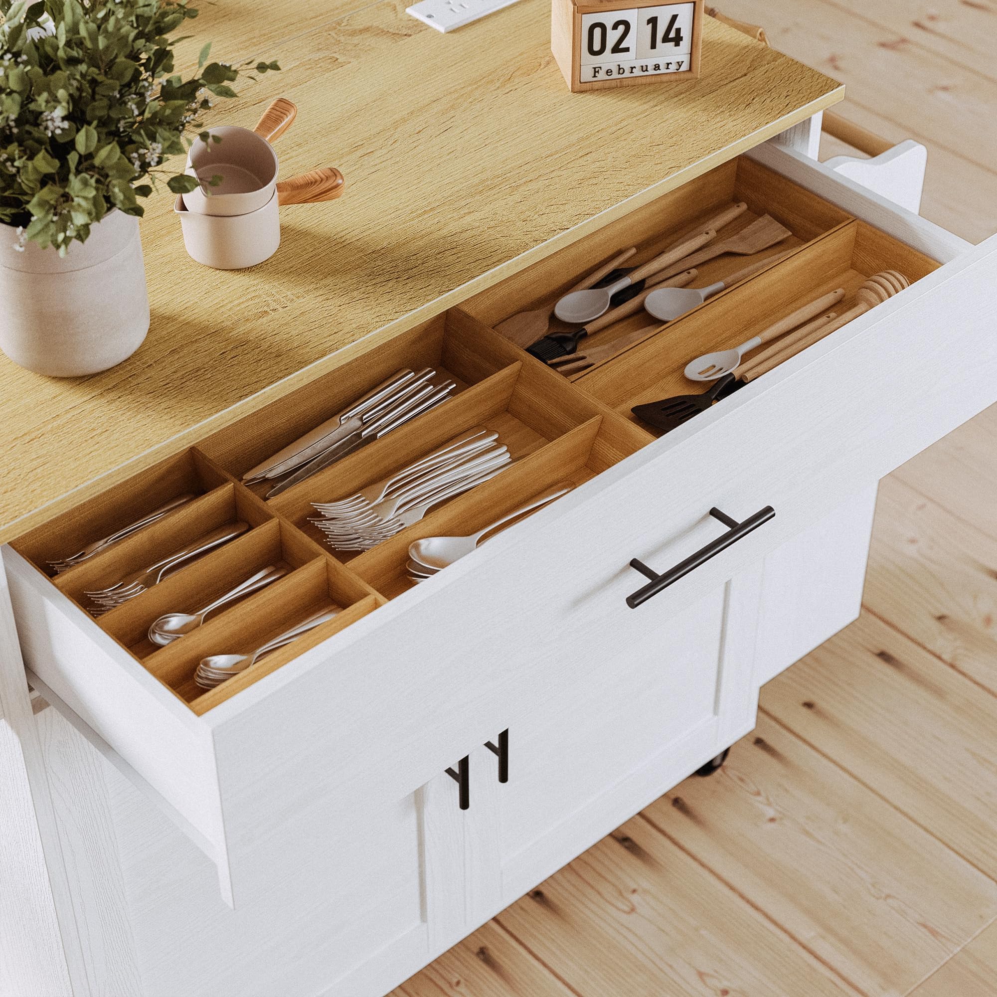 Kitchen Island with Storage & Drop Leaf on Wheels