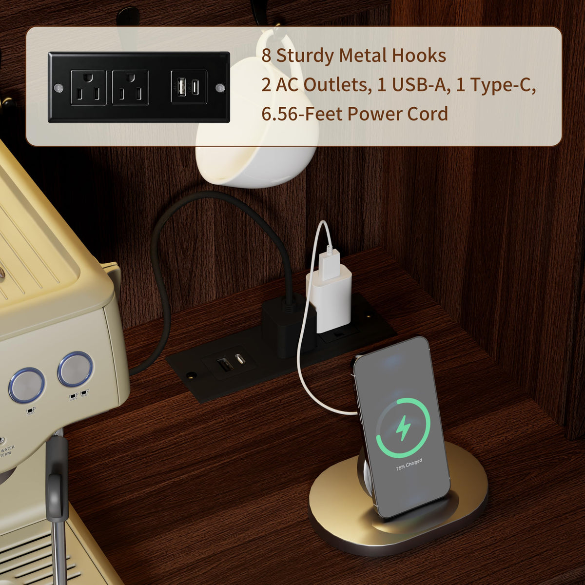 Walnut Wine Bar Cabinet with LED Lights