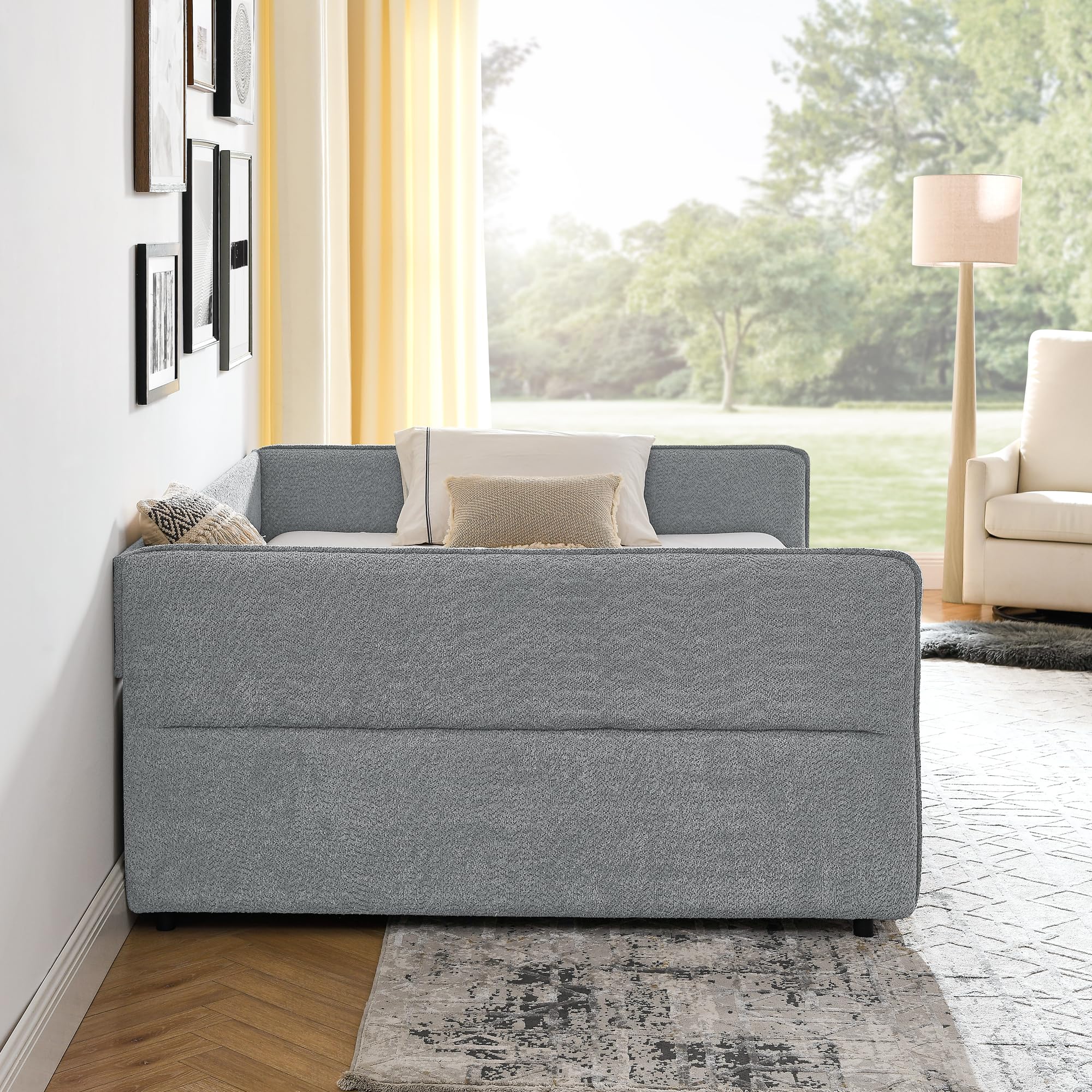 Ball & Cast Queen Size Daybed with Storage Drawers, Upholstered Day Bed Frame with Wood Slats Supports, No Box Spring Needed,Easy Assembly,Boucle Fabric,Grey