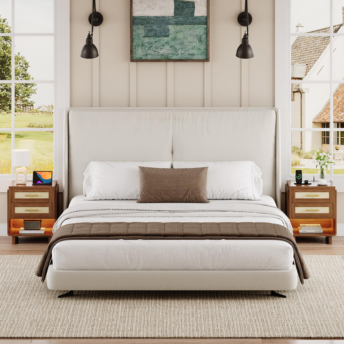 Farmhouse LED Charging Nightstand