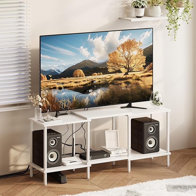 2-Tier Industrial TV Stand with Open Storage Shelves