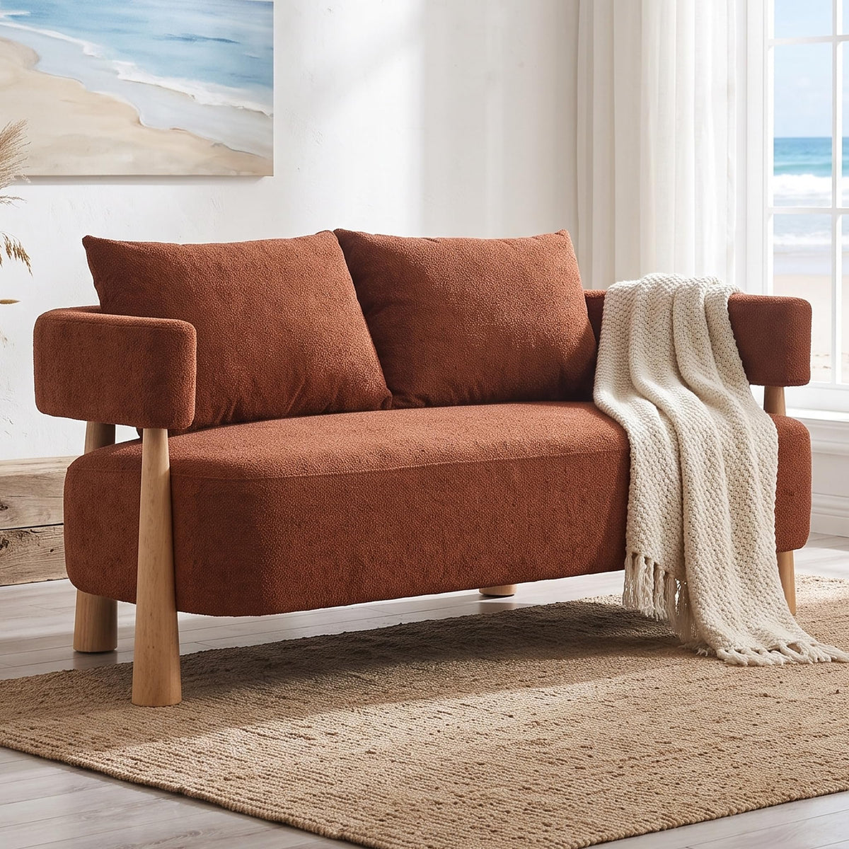 Curved Teddy Fleece Loveseat