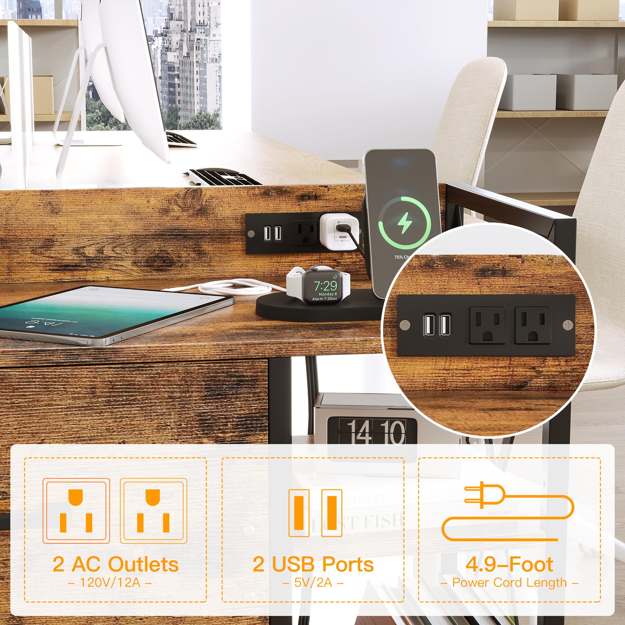 Rolling File Cabinet with Power Outlets & Locking Drawers
