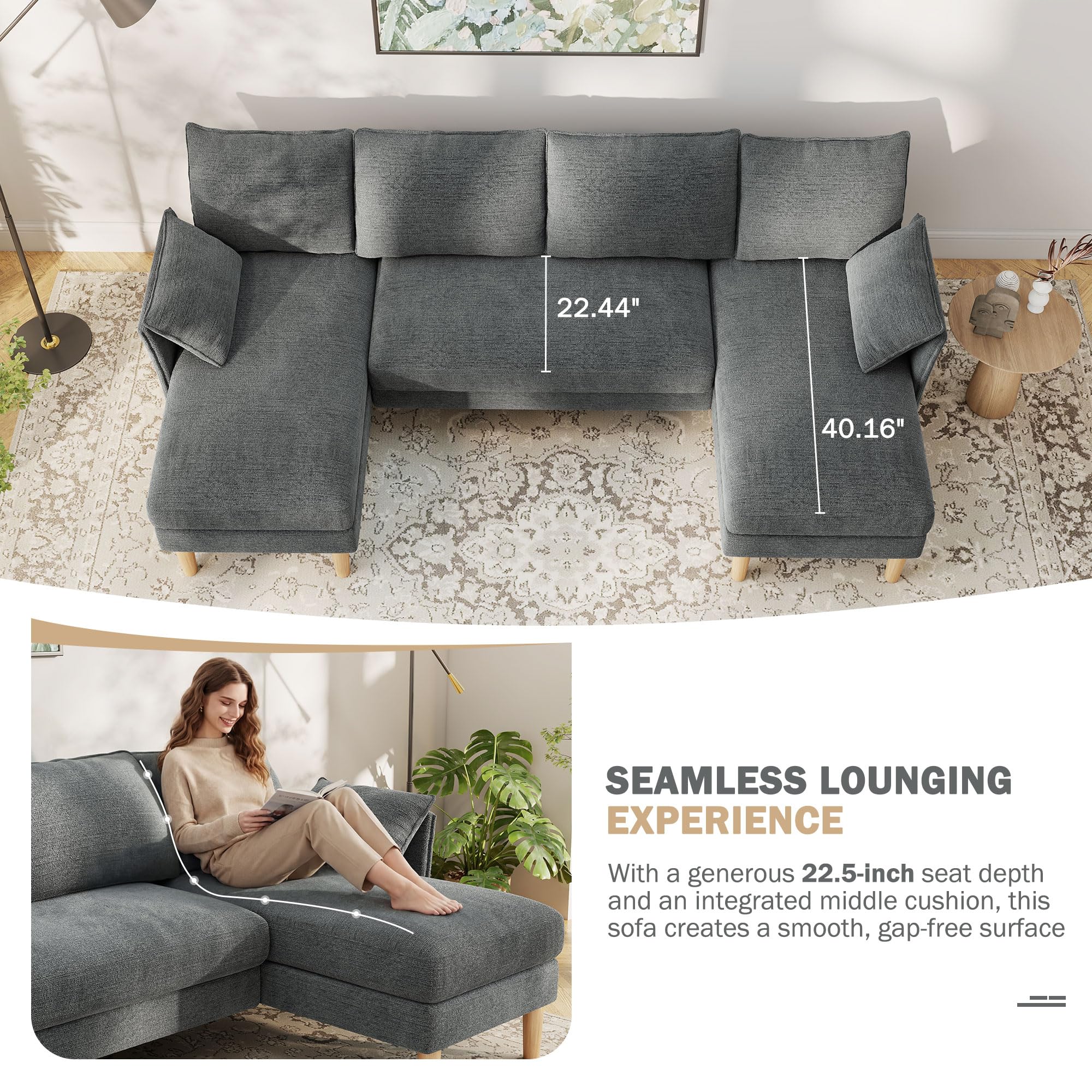 U-Shaped Sectional Sofa – Dark Gray