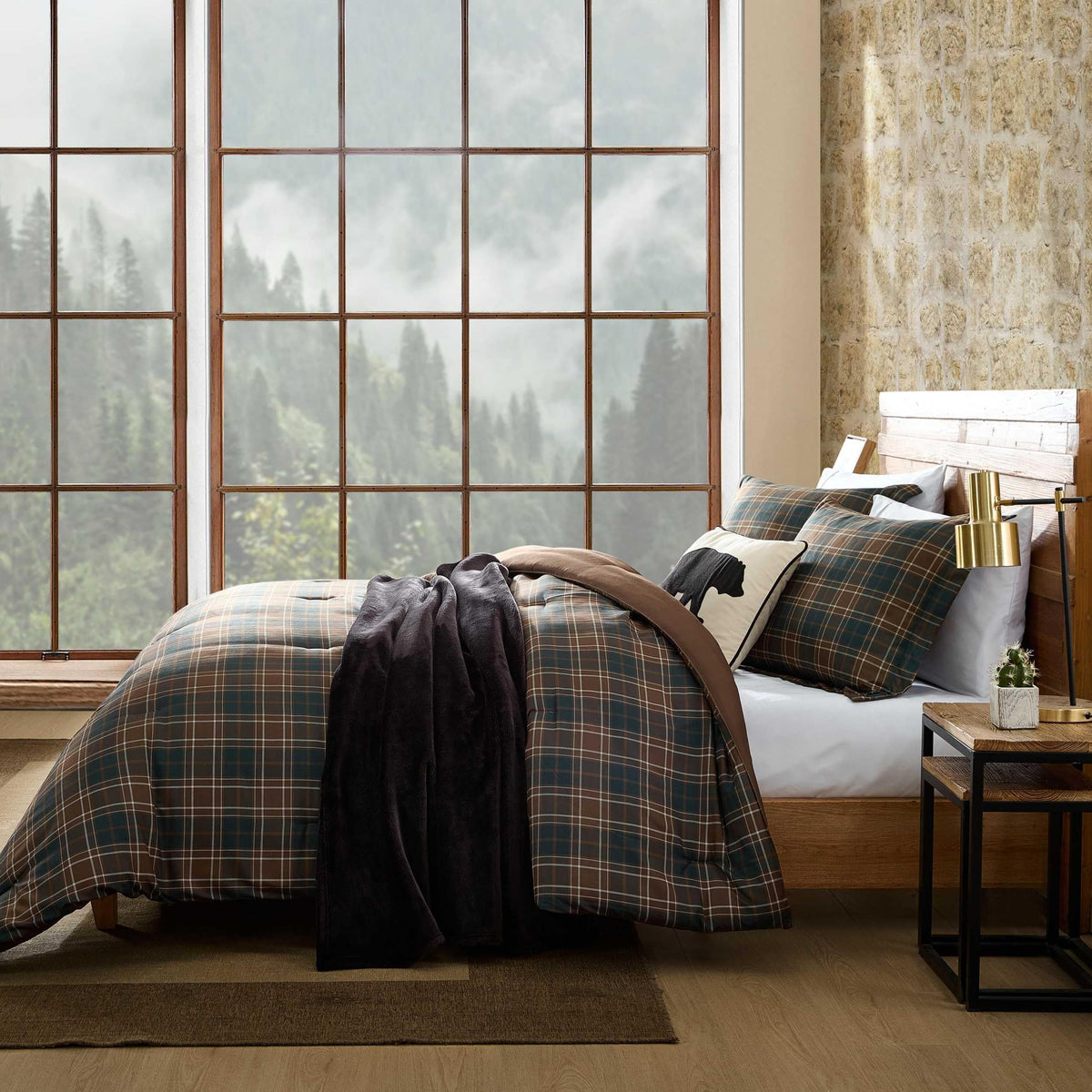 Brown Plaid Full/Queen Comforter Set