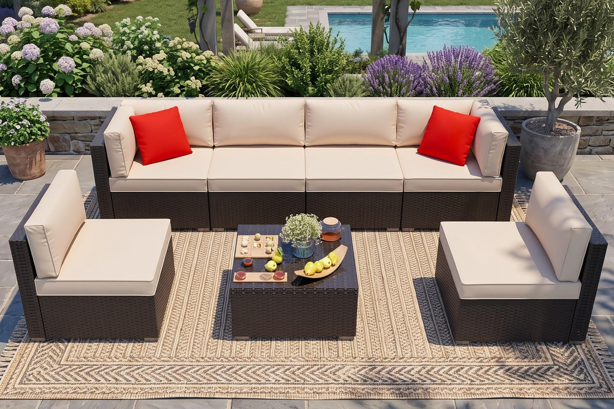 Vongrasig 7 Pieces Patio Furniture Sets, Outdoor Sectional Patio Sofa Set