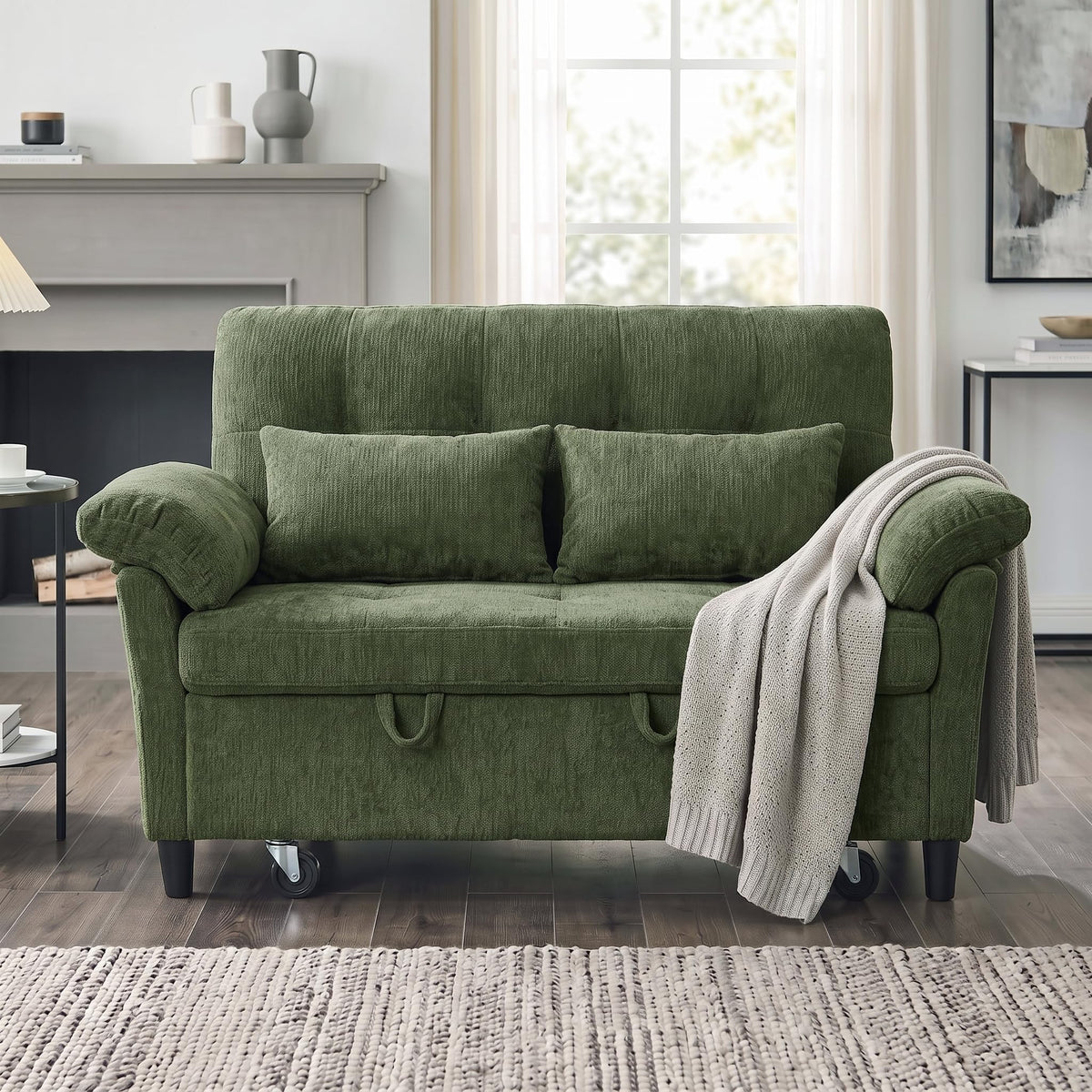 Chenille Pull-Out Loveseat Sofa Bed