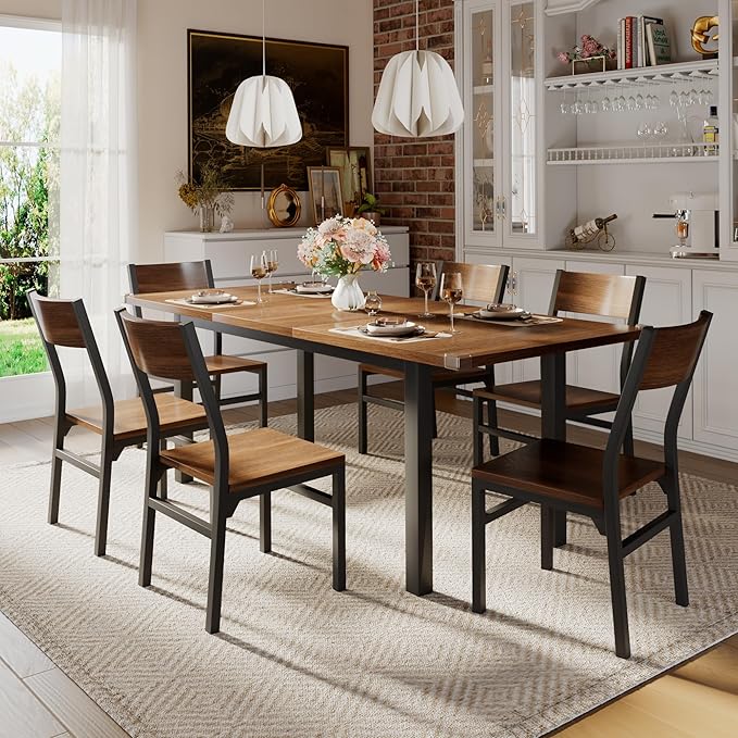 Extendable Dining Table Set with 6 Chairs
