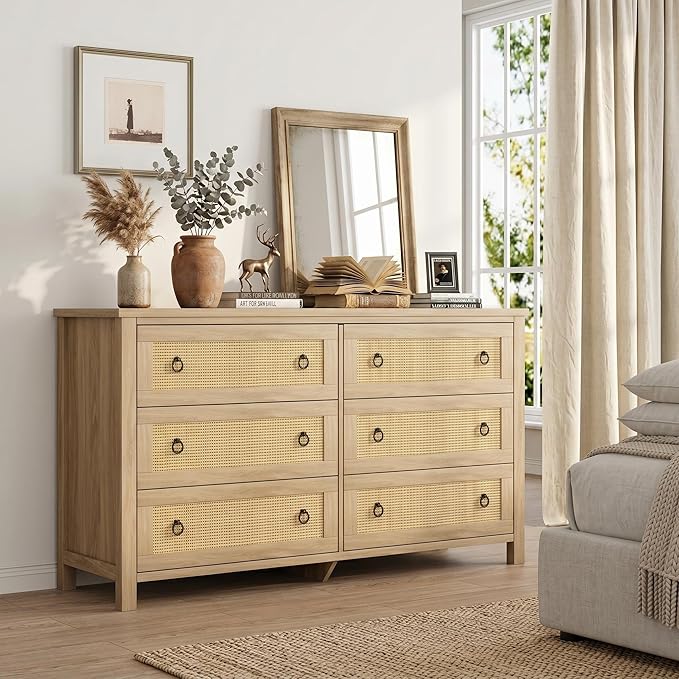 Rattan Dresser with Drawer Storage