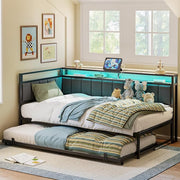 Upholstered Daybed with Trundle & LED Lights
